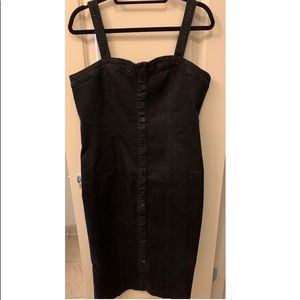 Stretch Black Denim Button Front Midi